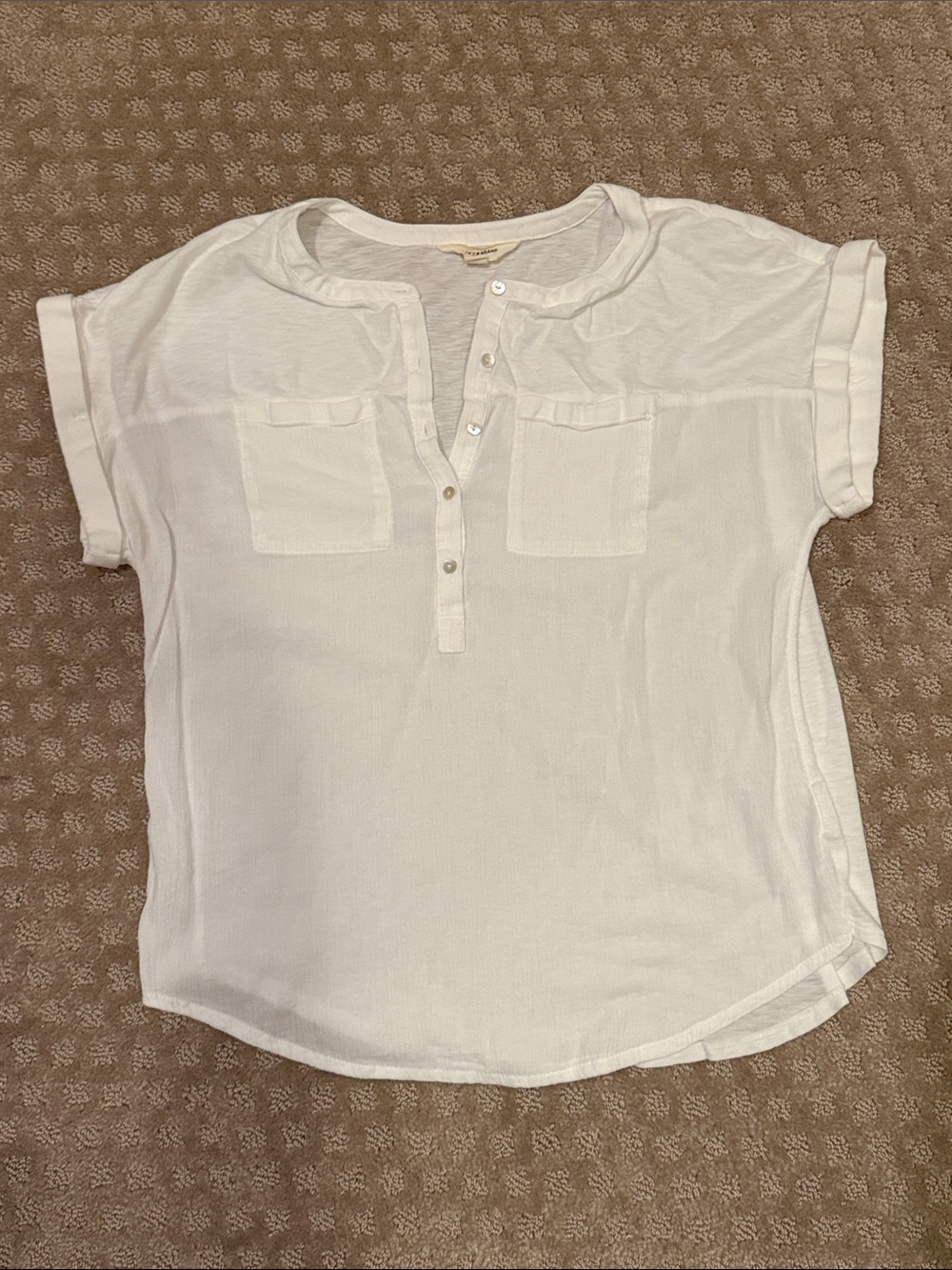 Lucky Brand White Roll Sleeve Henley Top | Medium